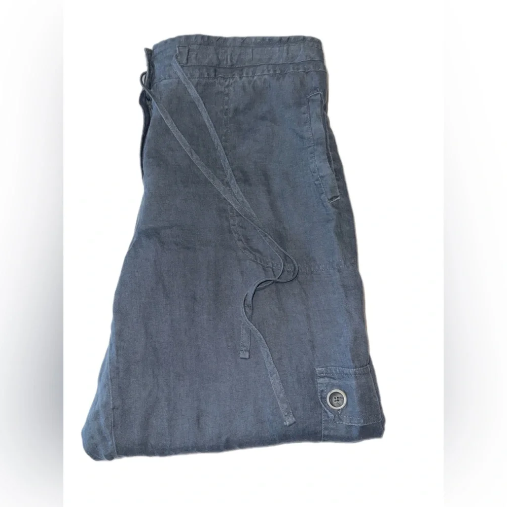 Hot Cotton Linen Cargo Pants Women’s Medium Gray Drawstring Utility outdoor - Picture 6 of 11